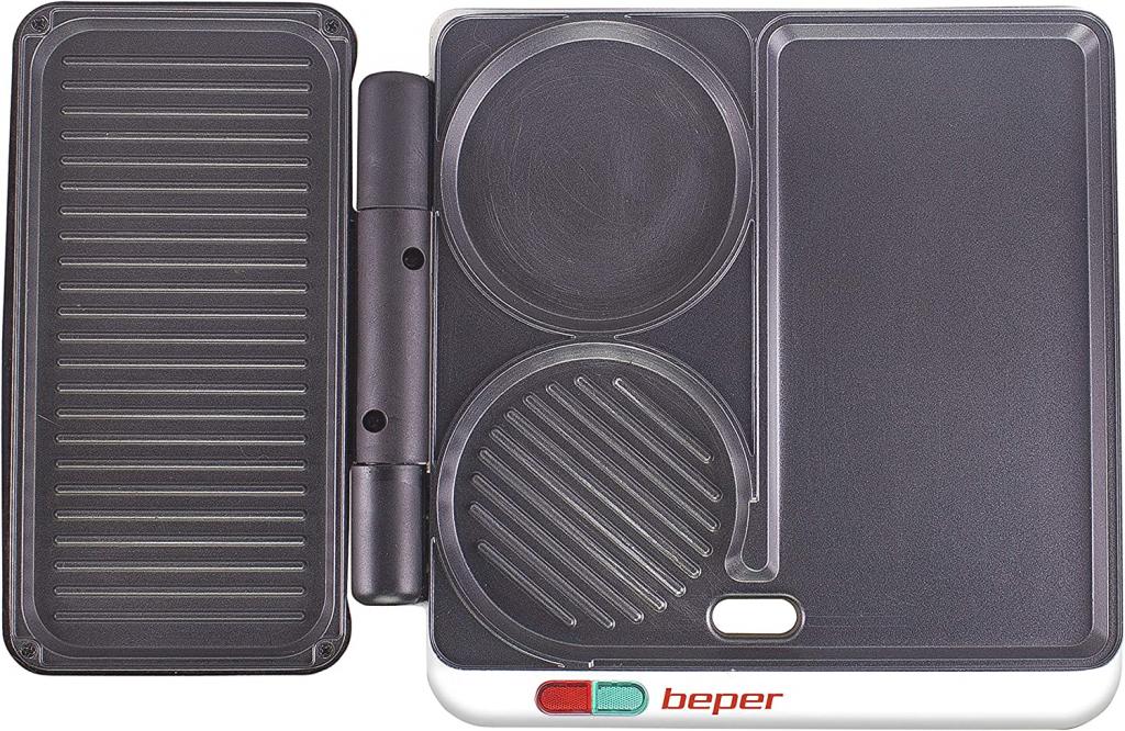 Beper P101CUD500 Multifunktionsgrill in Rot mit Antihaft-Beschichtung & 4 Kochflächen