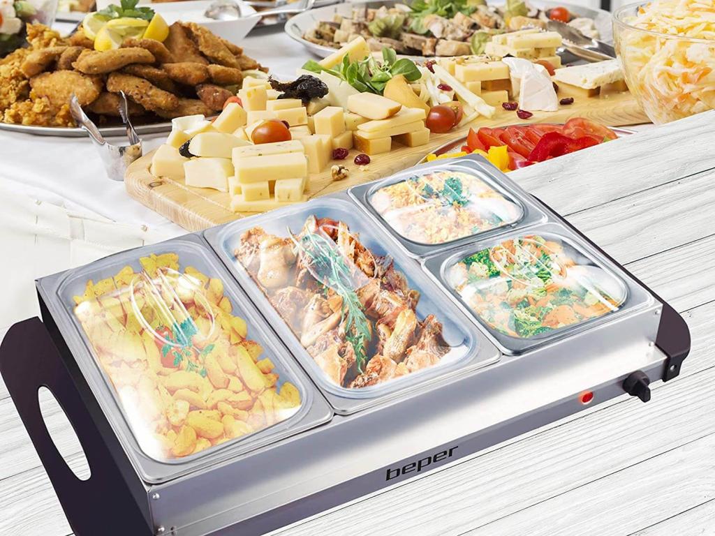 BEPER P101TEM002 Buffetwärmer aus Stahl/Kunststoff Grau metallic Essenswärmer Warmhalter