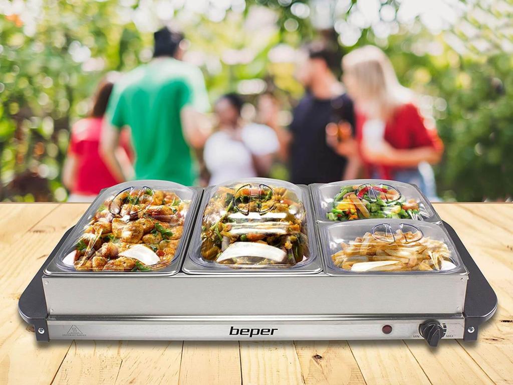 BEPER P101TEM002 Buffetwärmer aus Stahl/Kunststoff Grau metallic Essenswärmer Warmhalter