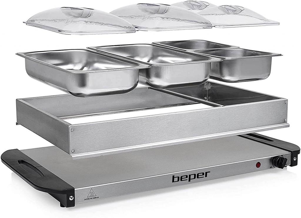 BEPER P101TEM002 Buffetwärmer aus Stahl/Kunststoff Grau metallic Essenswärmer Warmhalter