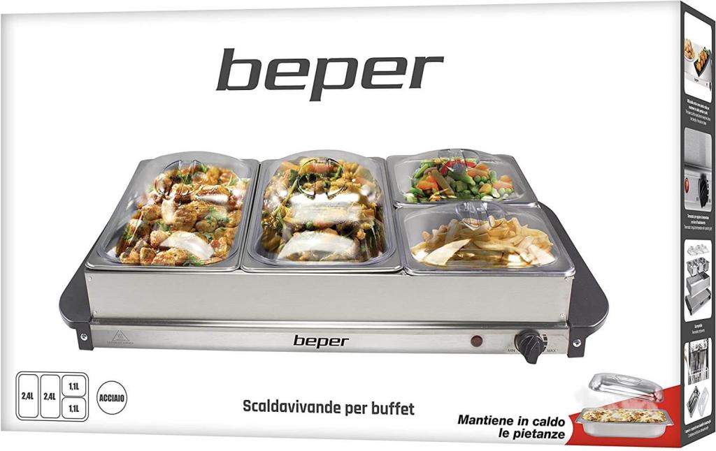 BEPER P101TEM002 Buffetwärmer aus Stahl/Kunststoff Grau metallic Essenswärmer Warmhalter