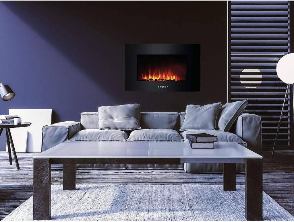 Beper RI.503 Elektrischer Wandkamin, Stahlgehäuse mit gehärteter Glasfront & 2 Heizstufen