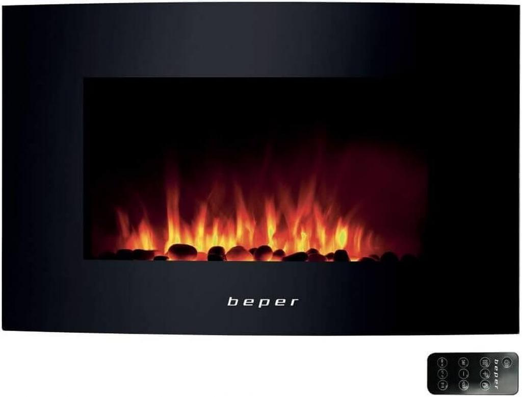 Beper RI.503 Elektrischer Wandkamin, Stahlgehäuse mit gehärteter Glasfront & 2 Heizstufen