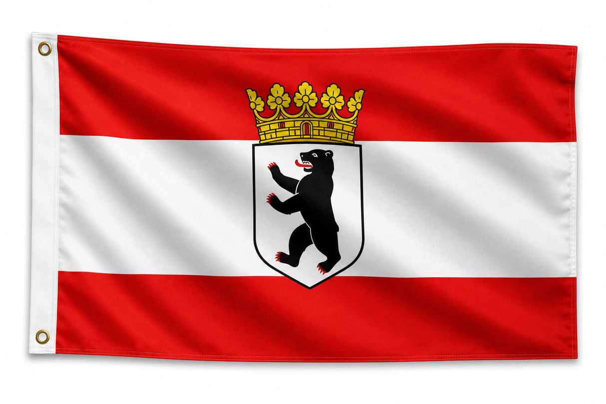 Flagge Berlin Bär mit Krone 90 x 150 cm Fahne mit 2 Ösen 100g/m² Stoffgewicht Hissen