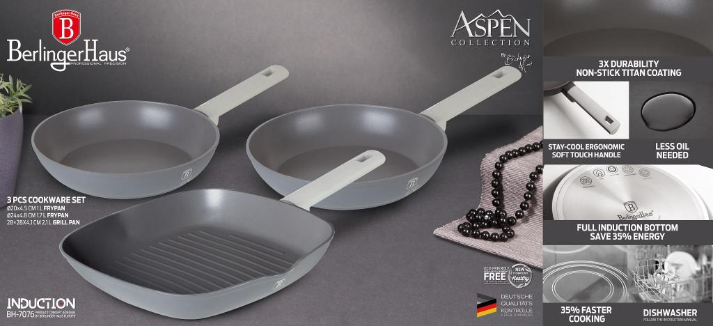 Berlinger Haus BH/7076 Aspen Collection Bratpfannen Set 3-tlg. in Grau mit Grillpfanne