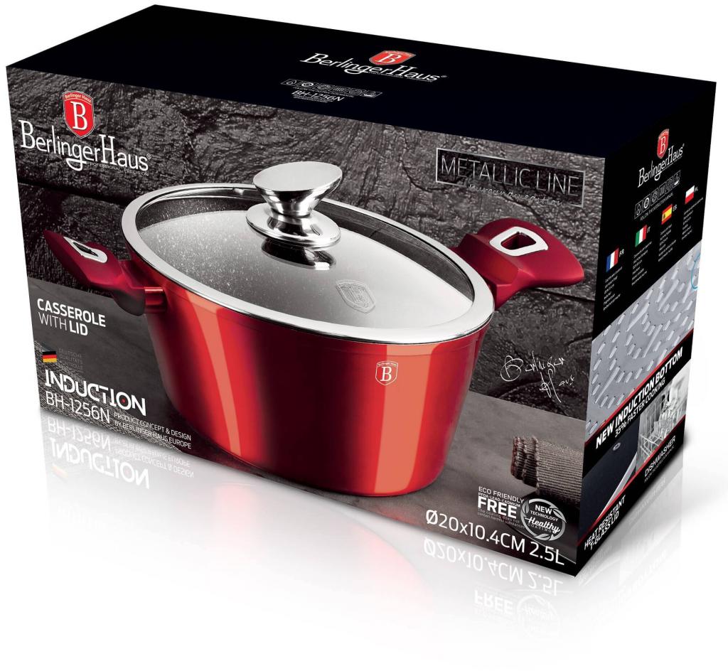 Berlinger Haus BH/1256N Metallic Line Burgundy Kasserolle in Rot mit Deckel Topf Durchmesser 20 cm
