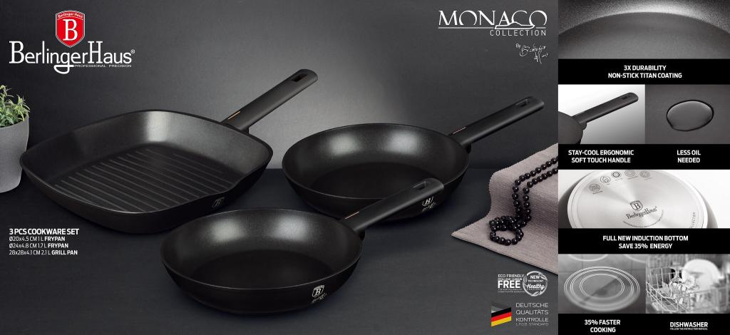 Berlinger Haus BH/7096 Monaco Collection Bratpfannen Set 3 tlg. in schwarz