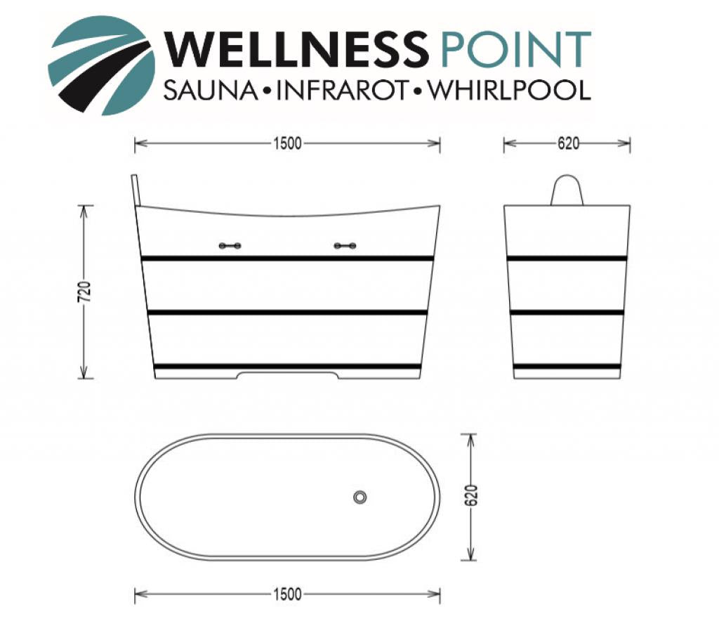 PureHaven freistehende Holzbadewanne 150x62cm aus Zedernholz 150 L ergonomische Formgebung pflegeleichte Oberfläche verstärkter Rahmen inkl. Ablauf