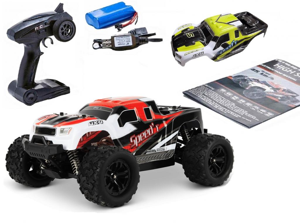 Blij´r Speed´r Rot ferngesteuerter RC Monstertruck 45 km/h, 1:18, 2 Akkus, Allrad, 100m, Funk Auto