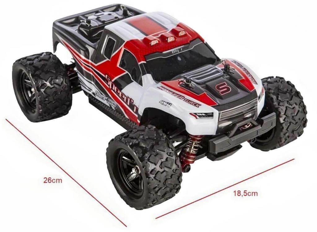 Blij´r Speed´r Rot ferngesteuerter RC Monstertruck 45 km/h, 1:18, 2 Akkus, Allrad, 100m, Funk Auto