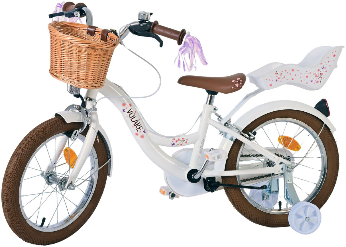 Volare Blossom Kinderfahrrad - Mädchen - 16 Zoll - Weiß - Zweihandbremsen