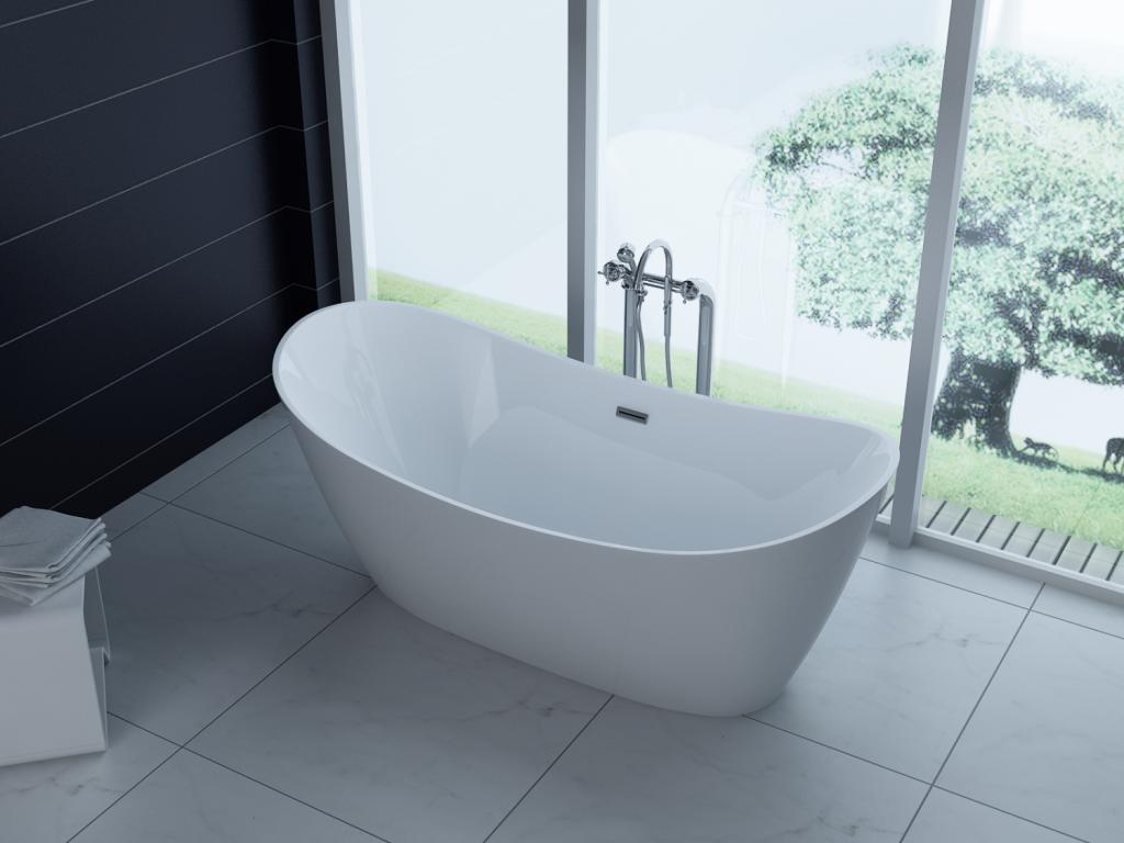 PureHaven freistehende Luxus Acryl-Badewanne 170x80cm elegant inkl. Siphon und Überlaufschutz leicht zu pflegende Oberfläche extra starker Rahmen Weiß