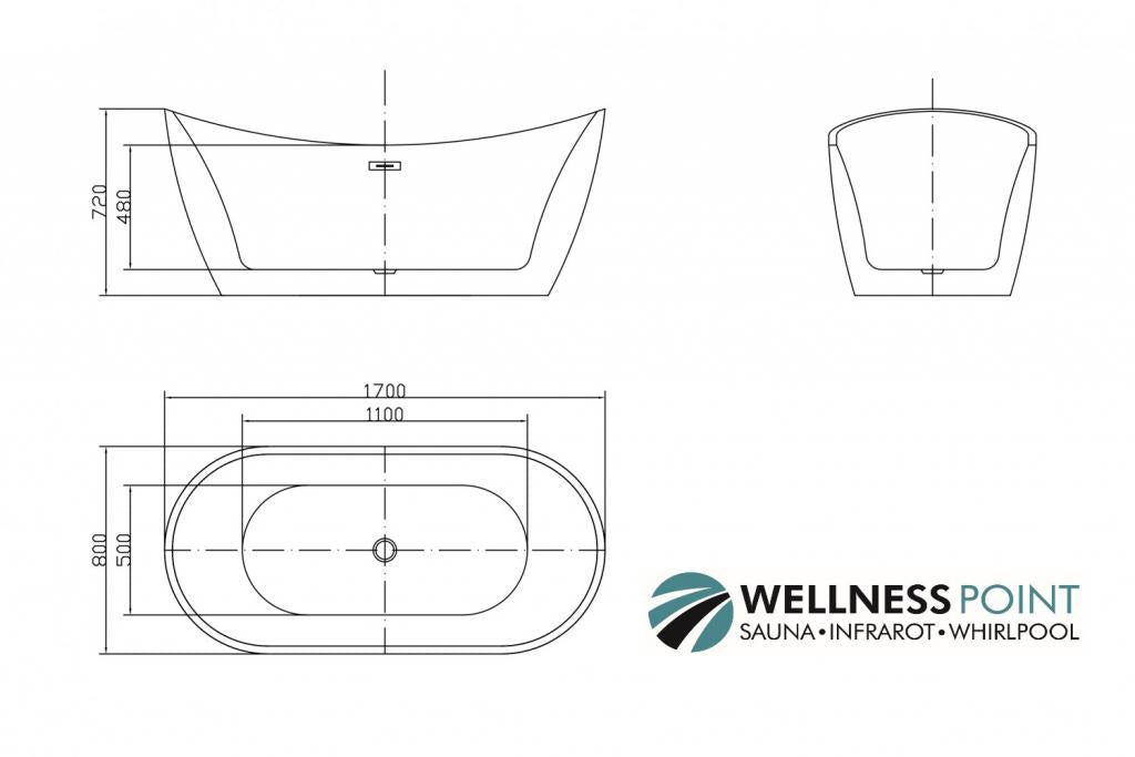 PureHaven freistehende Luxus Acryl-Badewanne 170x80cm elegant inkl. Siphon und Überlaufschutz leicht zu pflegende Oberfläche extra starker Rahmen Weiß