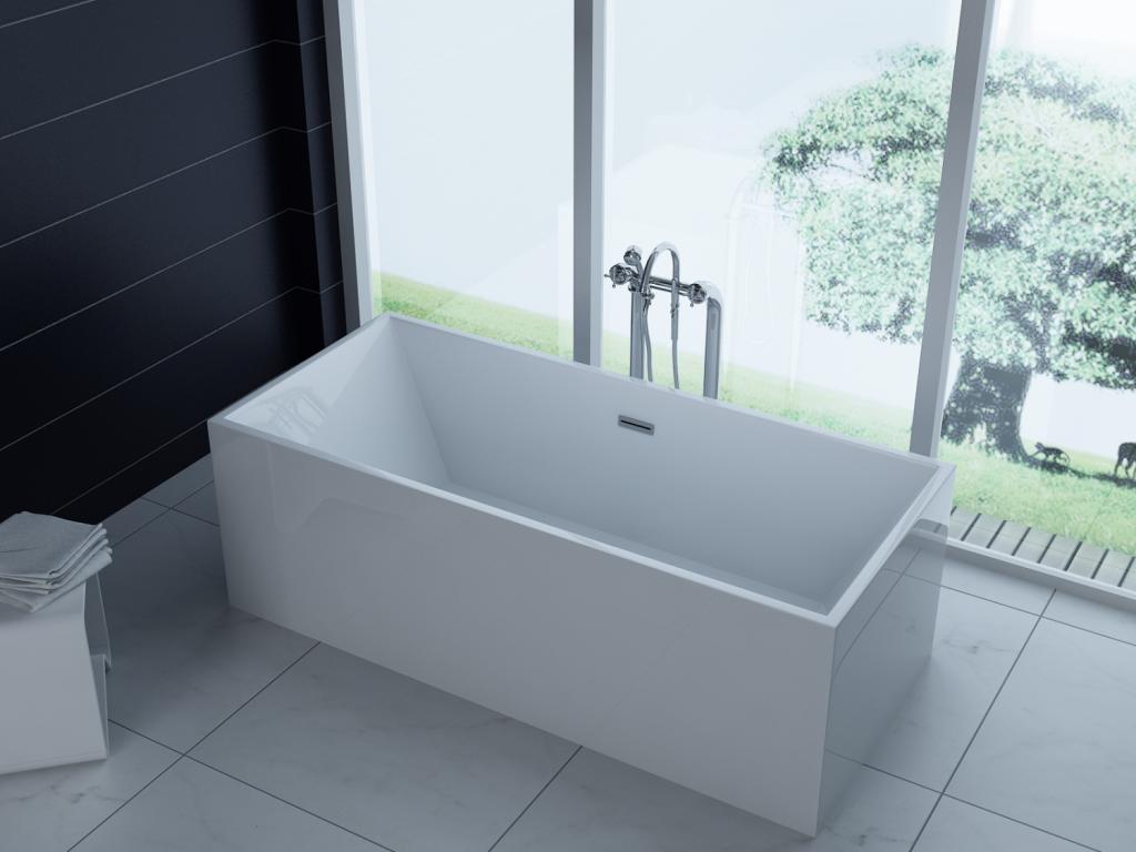 PureHaven freistehende Luxus Acryl-Badewanne 170x80 cm elegant inkl. Siphon Überlaufschutz leicht zu pflegende Oberfläche extra starker Rahmen Weiß