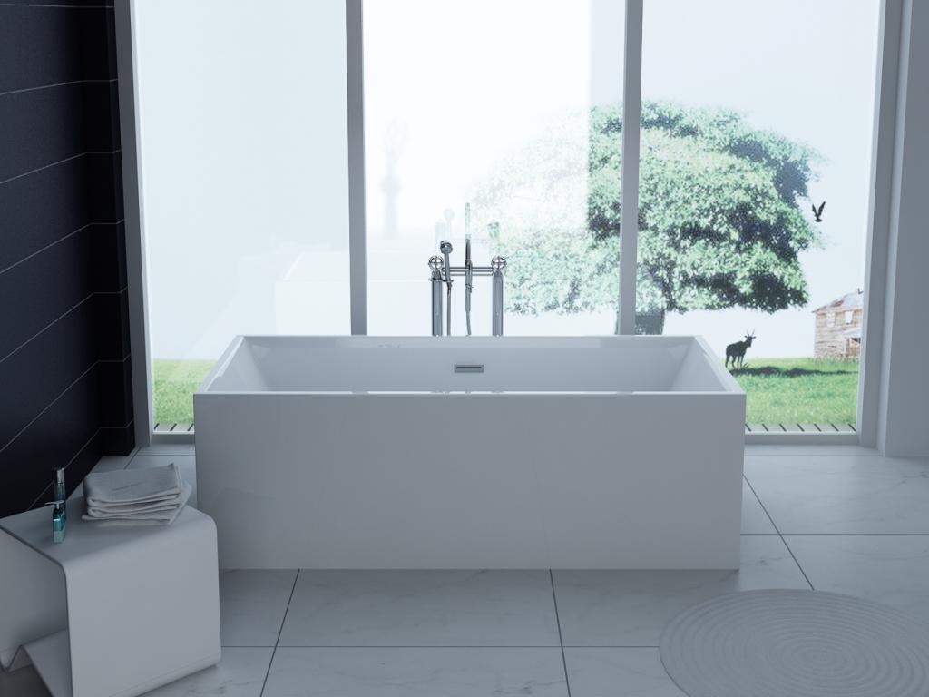 PureHaven freistehende Luxus Acryl-Badewanne 170x80 cm elegant inkl. Siphon Überlaufschutz leicht zu pflegende Oberfläche extra starker Rahmen Weiß