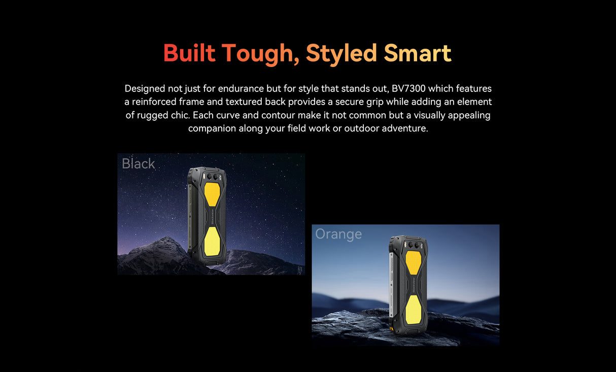 Blackview BV7300 Rugged Smartphone in beiden Farben mit hervorgehobener Taschenlampe