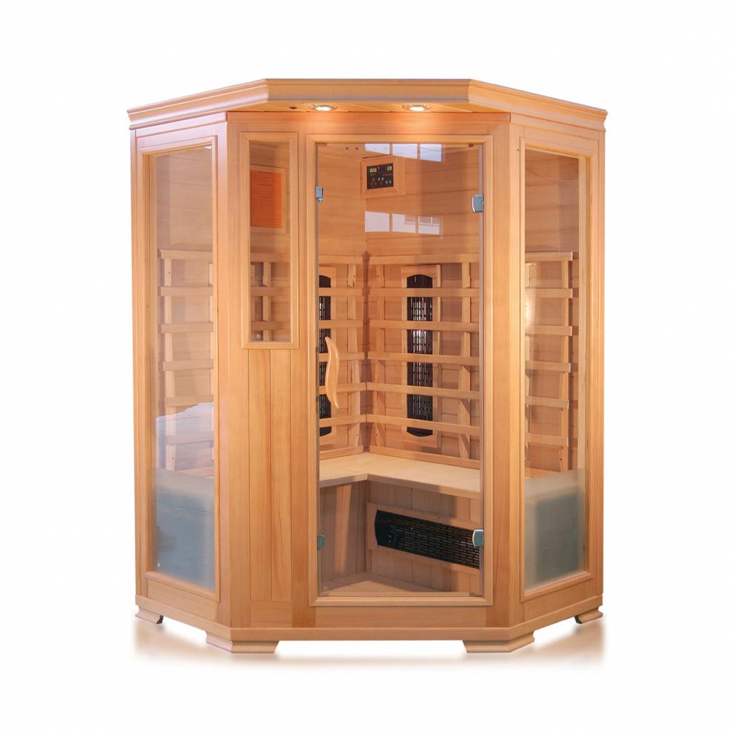 PureHaven Infrarotkabine 120x120x190 cm aus kanadischem Hemlock-Holz Bluetooth-Soundsystem Timer Lichttherapie in 4 Farben digitale Steuerung