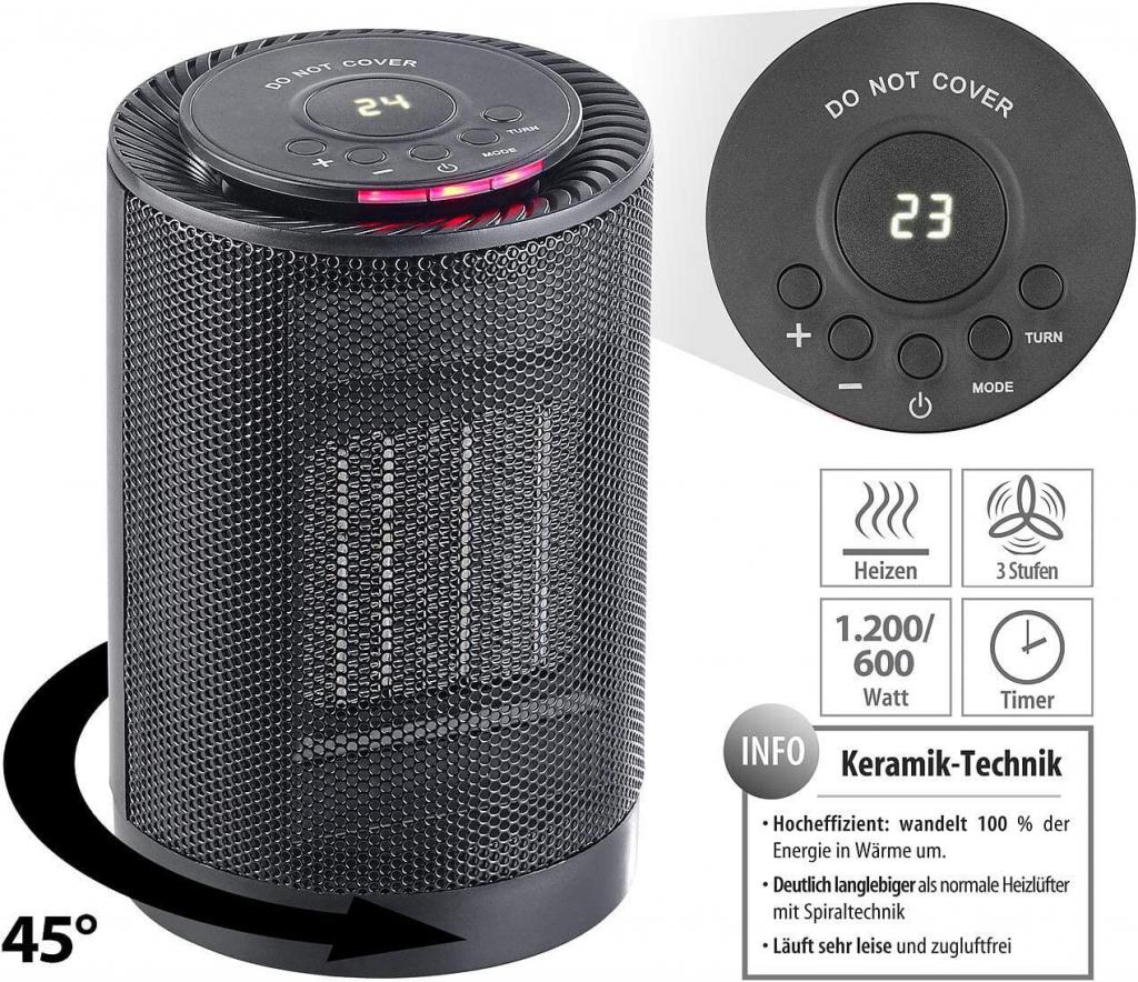 Carlo Milano Keramiklüfter Digitaler Keramik-Tisch-Heizlüfter, 3 Stufen & Oszillation, 1.200 Watt