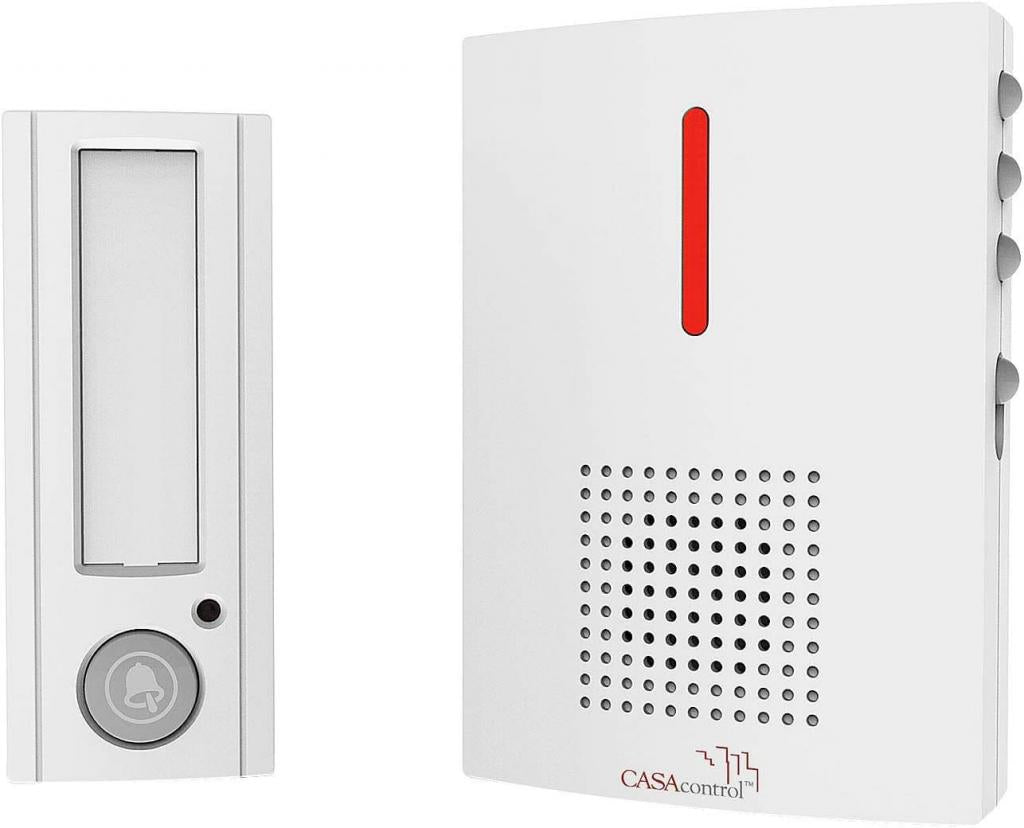 CASAcontrol FTK-120 Funkgong Funk-Türklingel mit Licht- & Ton-Signal, 100 m Reichweite, IPX4, weiß