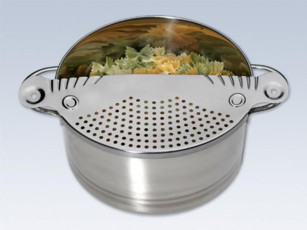 CHG Edelstahl Abgießhilfe für Töpfe Abgießsieb Nudelsieb rostfrei Abtropfhilfe Topf