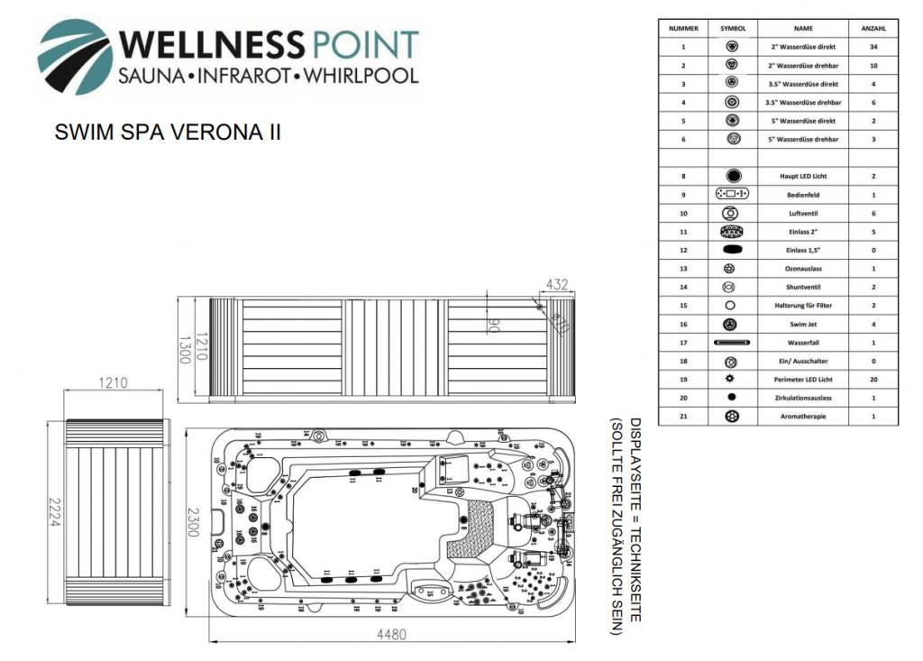 PureHaven Swim Spa 445x230x131 cm für bis zu 8 Personen UV-Wasseraufbereitung Doppelfilter-System verstellbarer Wasserfall 5100 L