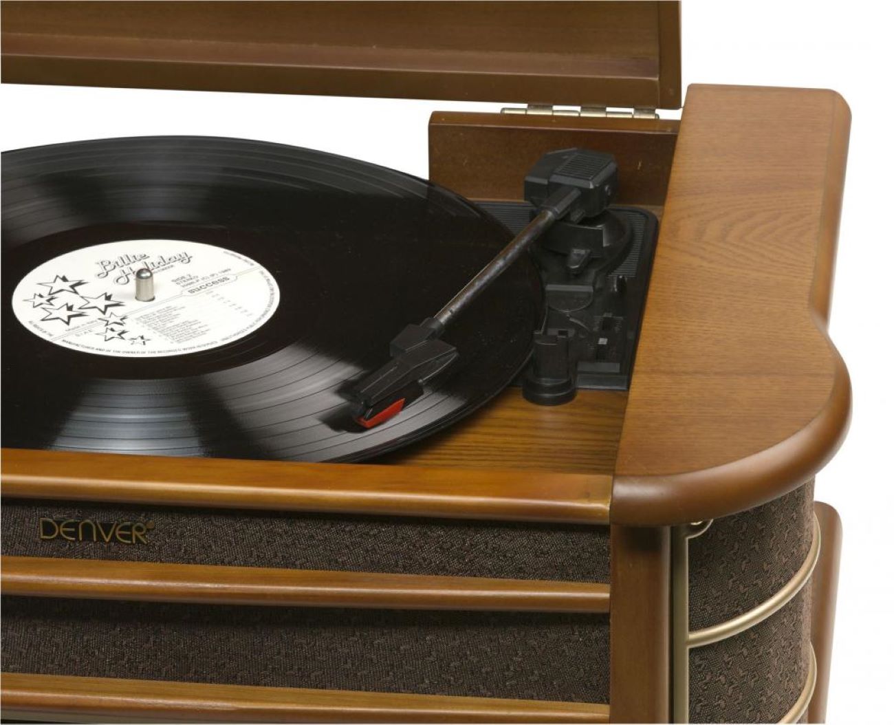 Denver MCR-50MK2 Retro Plattenspieler aus Holz mit Radio CD Kassette USB MP3 Soundbox