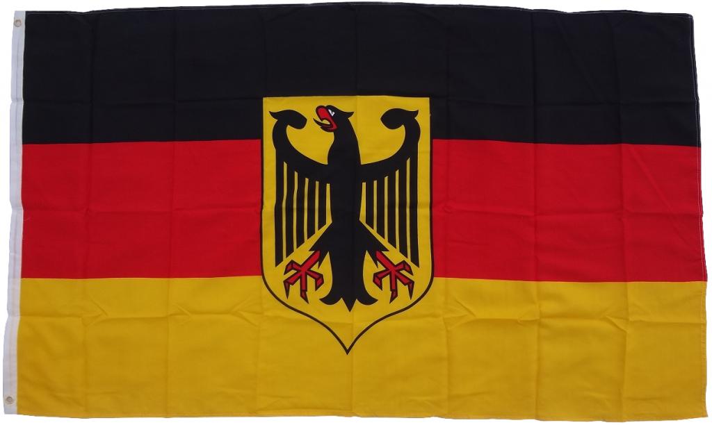 Flagge Deutschland mit Adler 90 x 150 cm Fahne mit 2 Ösen 100g/m² Stoffgewicht Hissen