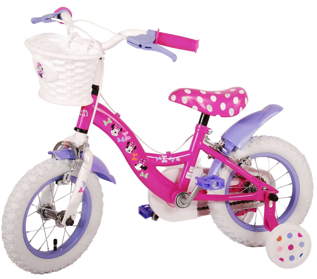 Volare Disney Minnie Cutest Ever Kinderfahrrad - 12 Zoll - Pink - 2 Handbremsen, abnehmbare Stützräder, offiziell lizenziertes Produkt
