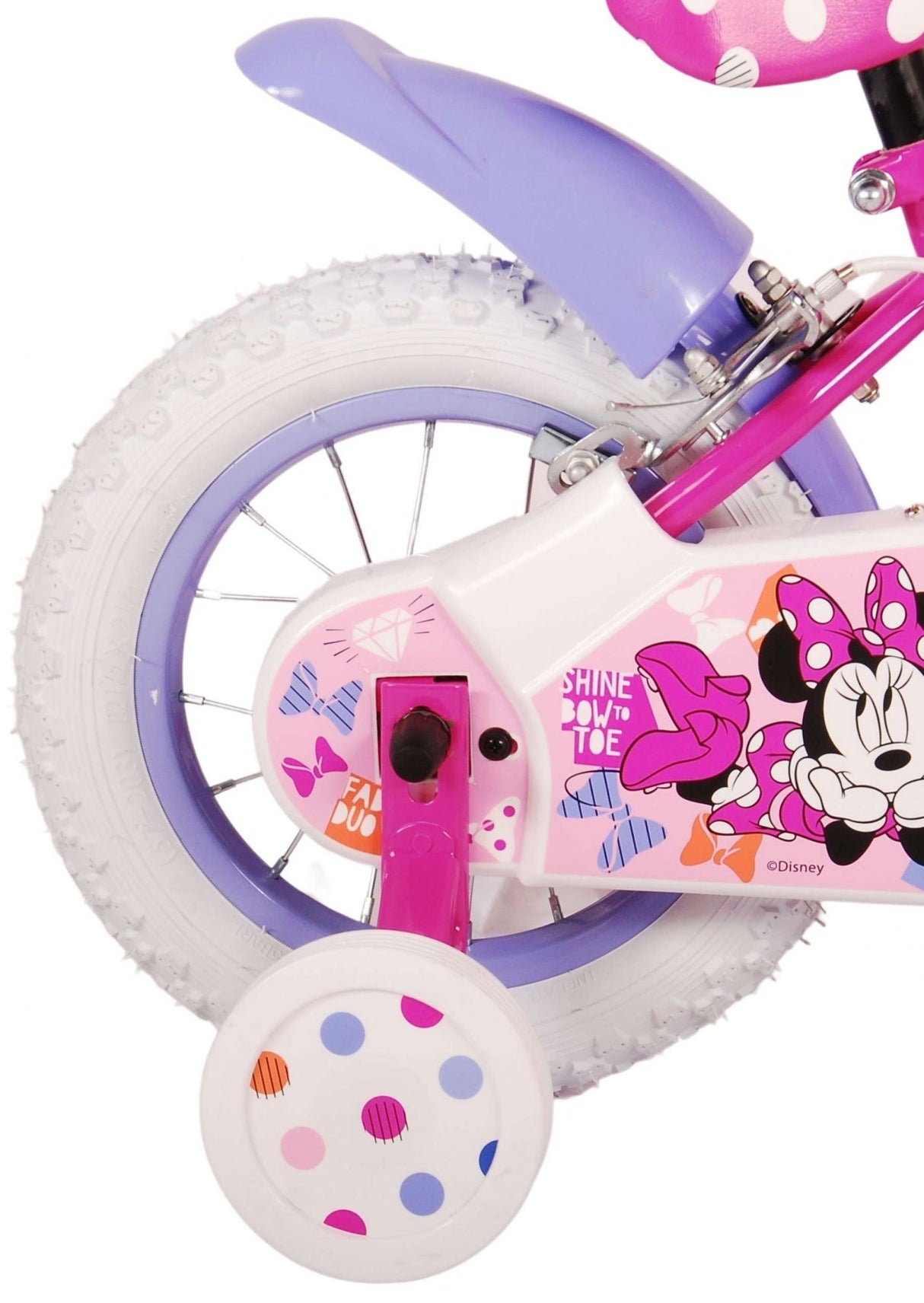 Volare Disney Minnie Cutest Ever Kinderfahrrad - 12 Zoll - Pink - 2 Handbremsen, abnehmbare Stützräder, offiziell lizenziertes Produkt