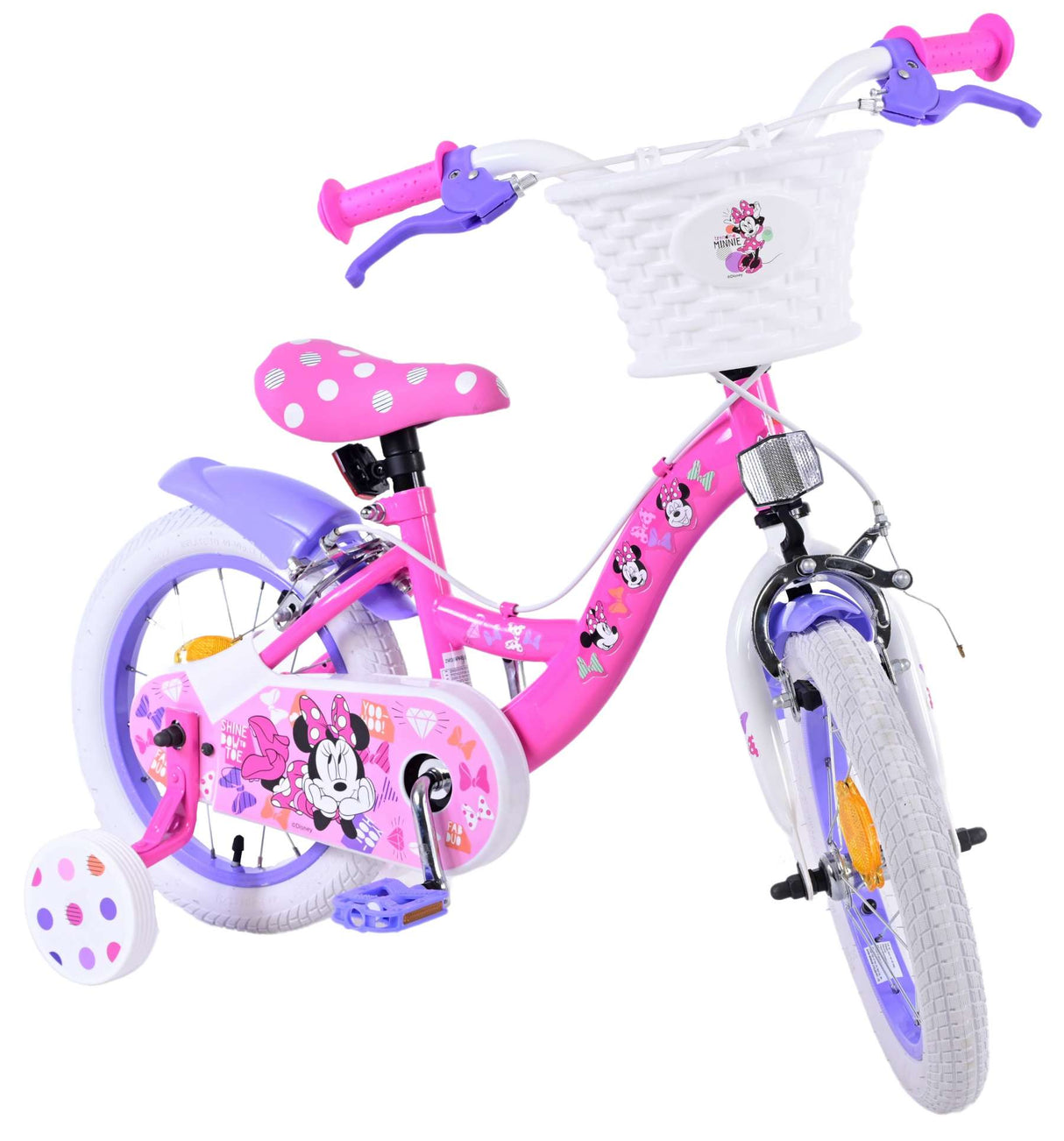 Volare Disney Minnie Cutest Ever 14 Zoll Kinderfahrrad Pink - Sicherheit und Komfort mit abnehmbaren Seitenrädern und Korb