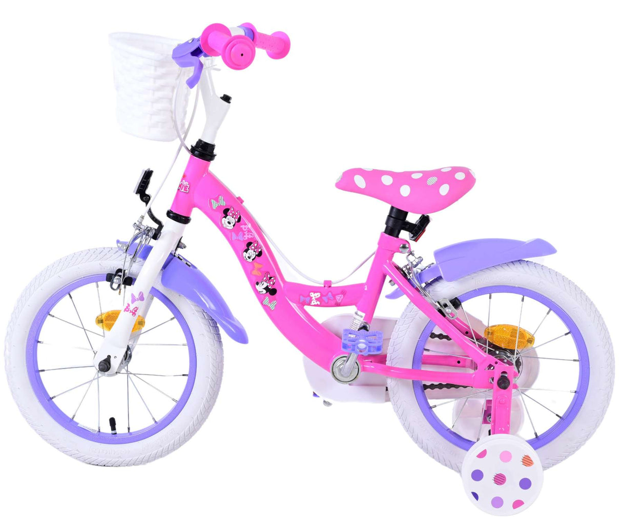 Volare Disney Minnie Cutest Ever 14 Zoll Kinderfahrrad Pink - Sicherheit und Komfort mit abnehmbaren Seitenrädern und Korb