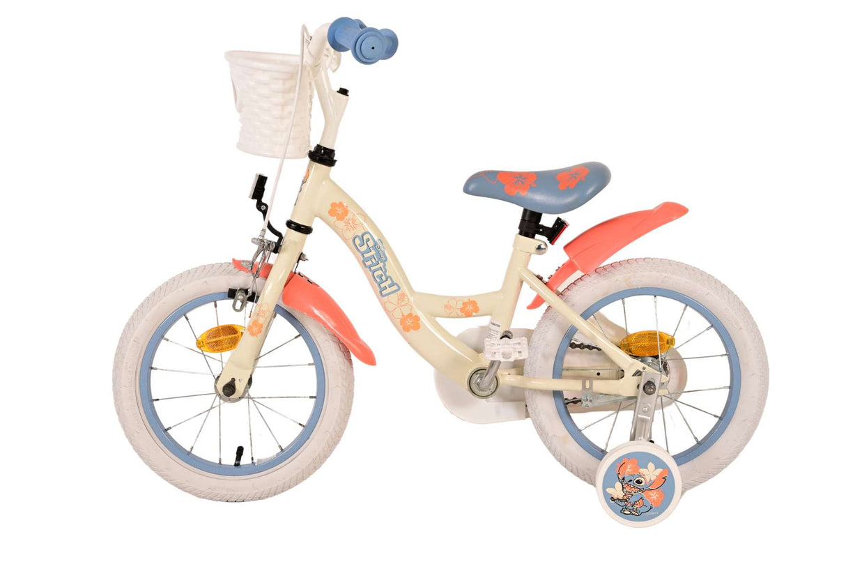 Volare Disney Stitch Kinderfahrrad - Mädchen - 14 Zoll - Creme Koralle Blau