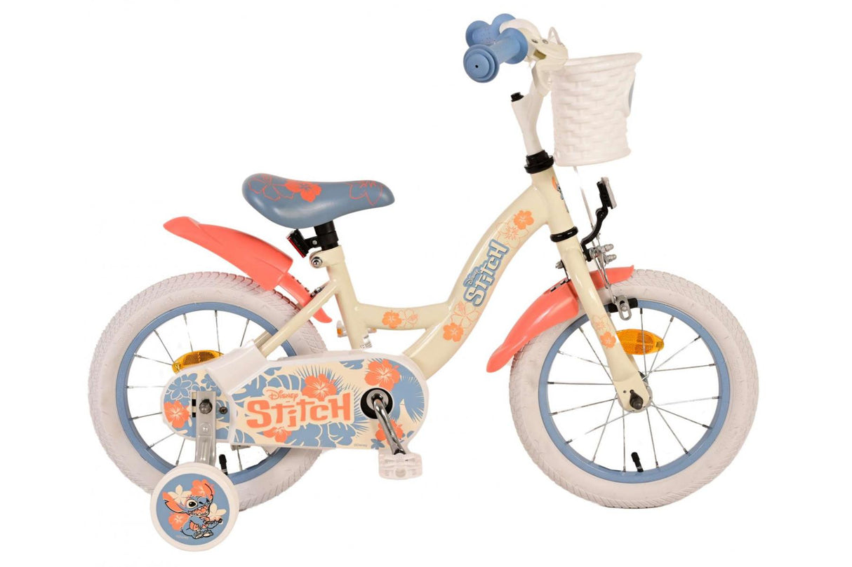 Volare Disney Stitch Kinderfahrrad - Mädchen - 14 Zoll - Creme Koralle Blau