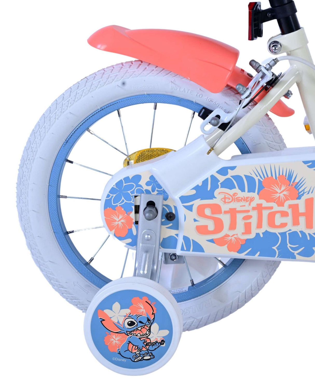 Volare Disney Stitch Kinderfahrrad - Mädchen - 14 Zoll - Creme Koralle Blau - Zweihandbremsen
