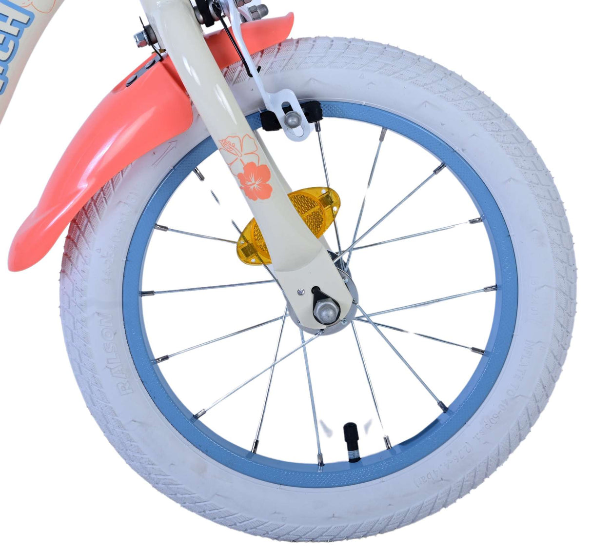 Volare Disney Stitch Kinderfahrrad - Mädchen - 14 Zoll - Creme Koralle Blau - Zweihandbremsen