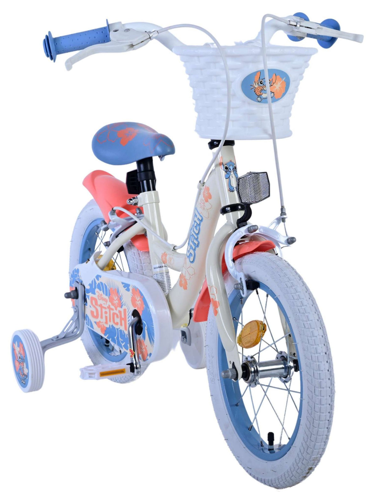 Volare Disney Stitch Kinderfahrrad - Mädchen - 14 Zoll - Creme Koralle Blau - Zweihandbremsen