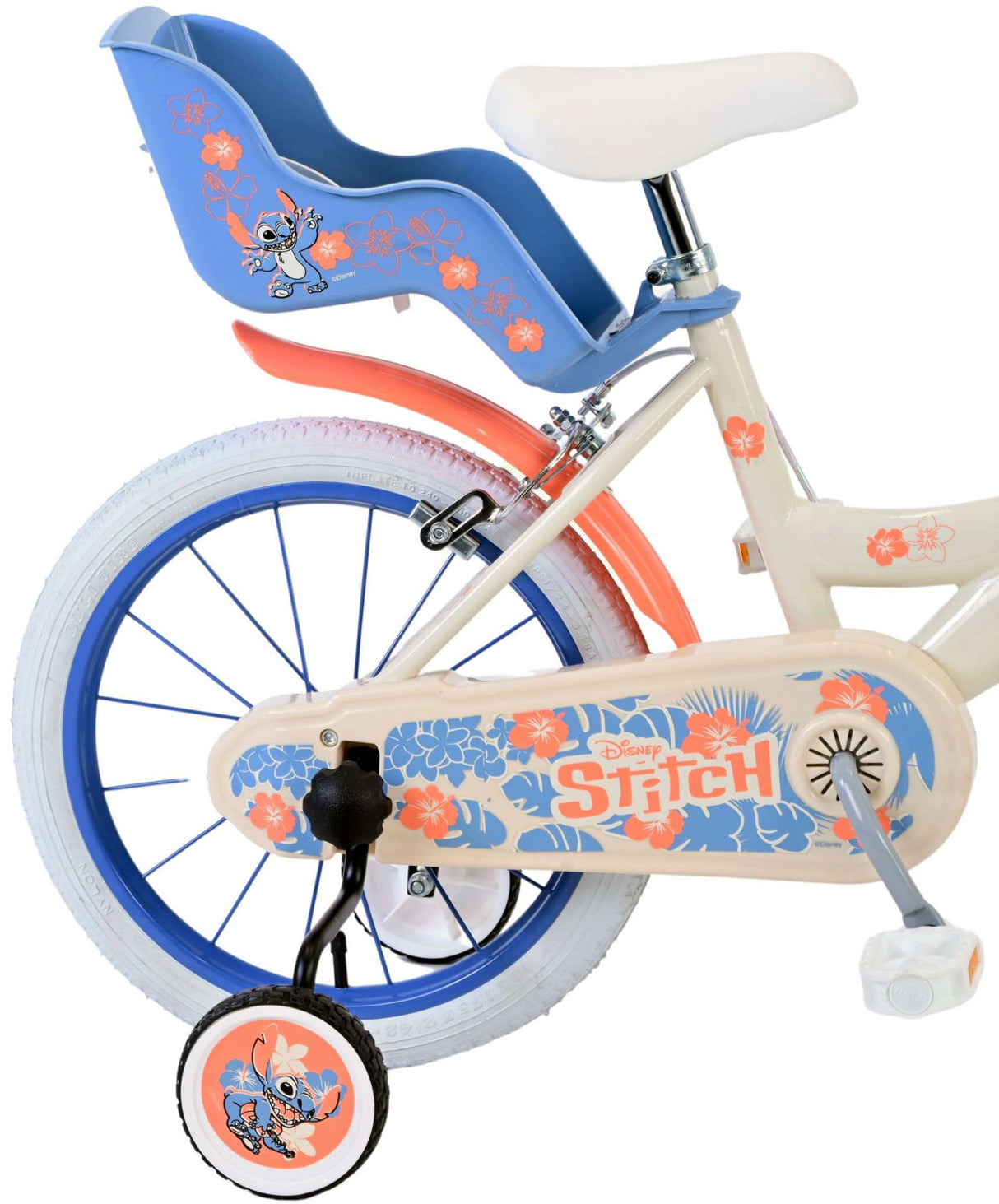 Volare Disney Stitch Kinderfahrrad für Mädchen - 16 Zoll in Creme Koralle Blau mit Handbremsen