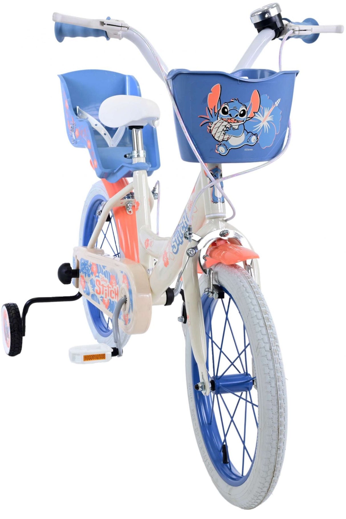 Volare Disney Stitch Kinderfahrrad für Mädchen - 16 Zoll in Creme Koralle Blau mit Handbremsen