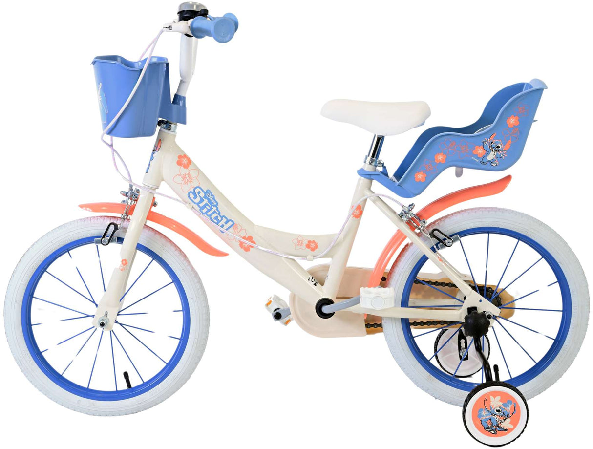 Volare Disney Stitch Kinderfahrrad für Mädchen - 16 Zoll in Creme Koralle Blau mit Handbremsen
