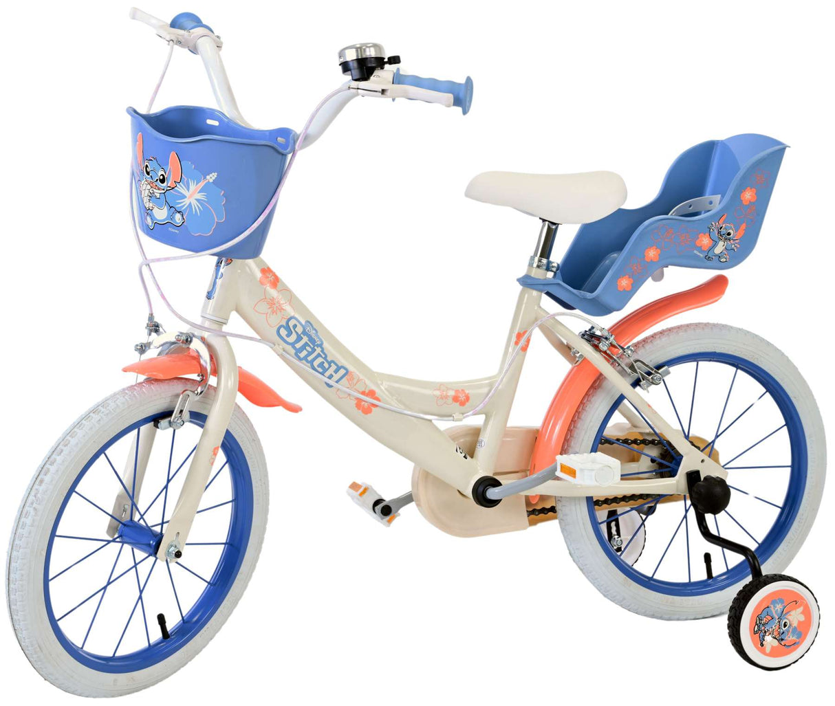 Volare Disney Stitch Kinderfahrrad für Mädchen - 16 Zoll in Creme Koralle Blau mit Handbremsen