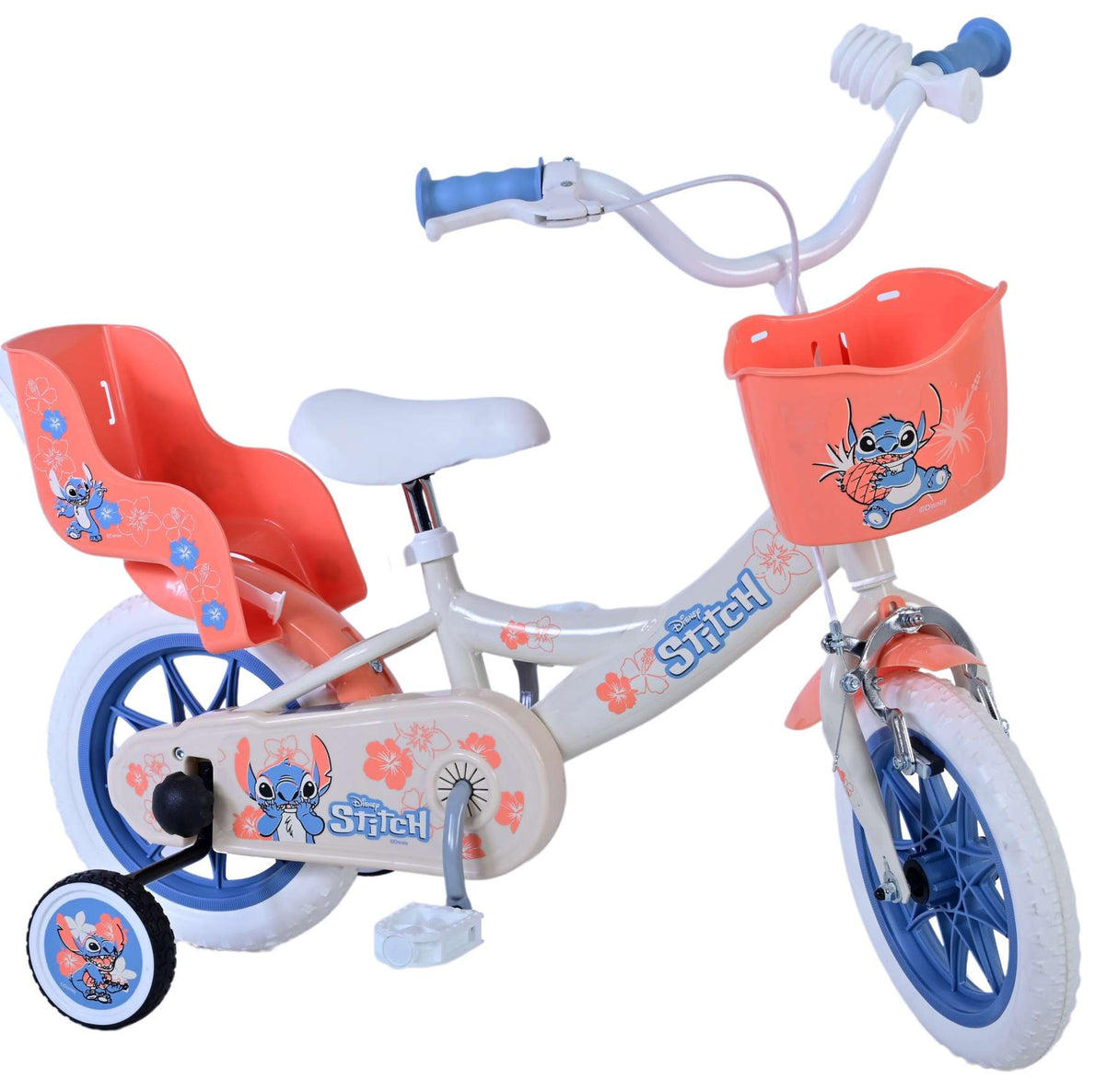 Volare Disney Stitch Kinderfahrrad für Mädchen - 12 Zoll in Creme, Koralle und Blau