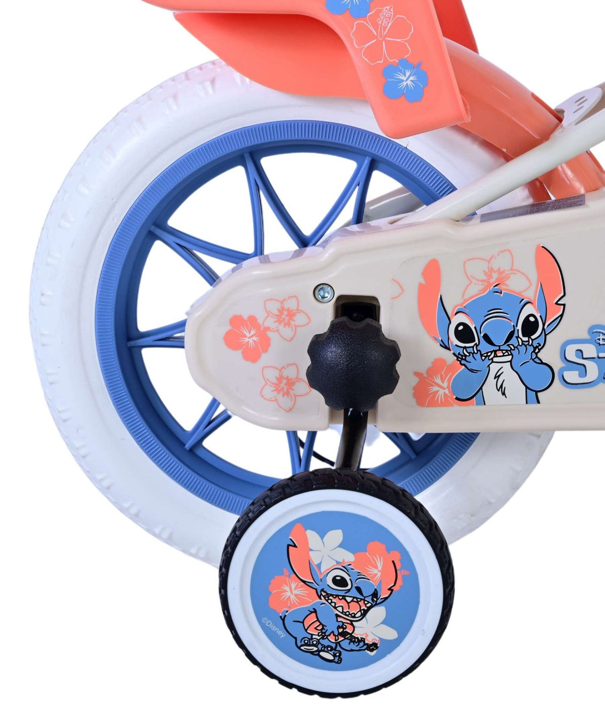 Volare Disney Stitch Kinderfahrrad für Mädchen - 12 Zoll in Creme, Koralle und Blau