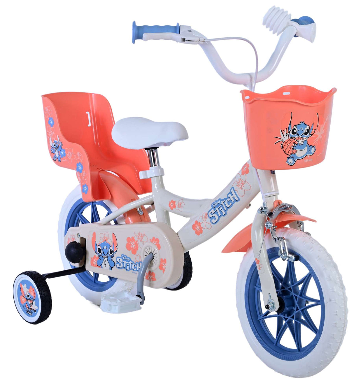 Volare Disney Stitch Kinderfahrrad für Mädchen - 12 Zoll in Creme, Koralle und Blau