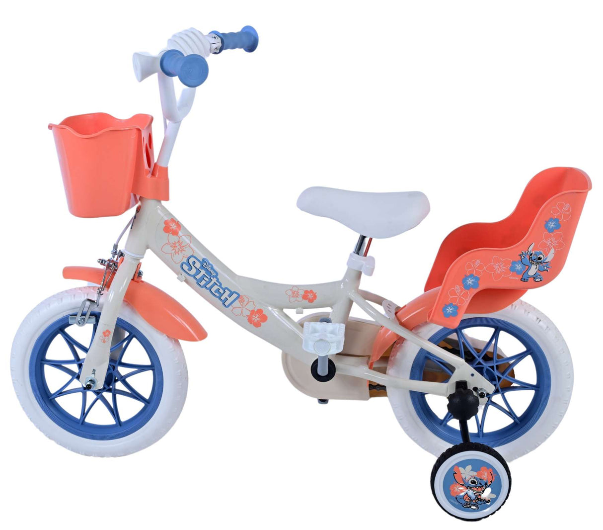 Volare Disney Stitch Kinderfahrrad für Mädchen - 12 Zoll in Creme, Koralle und Blau