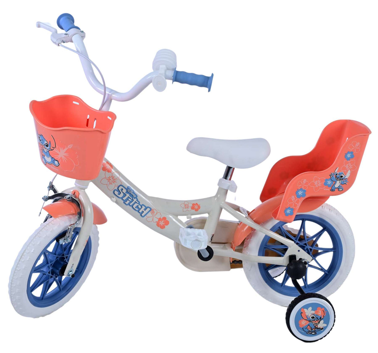 Volare Disney Stitch Kinderfahrrad für Mädchen - 12 Zoll in Creme, Koralle und Blau