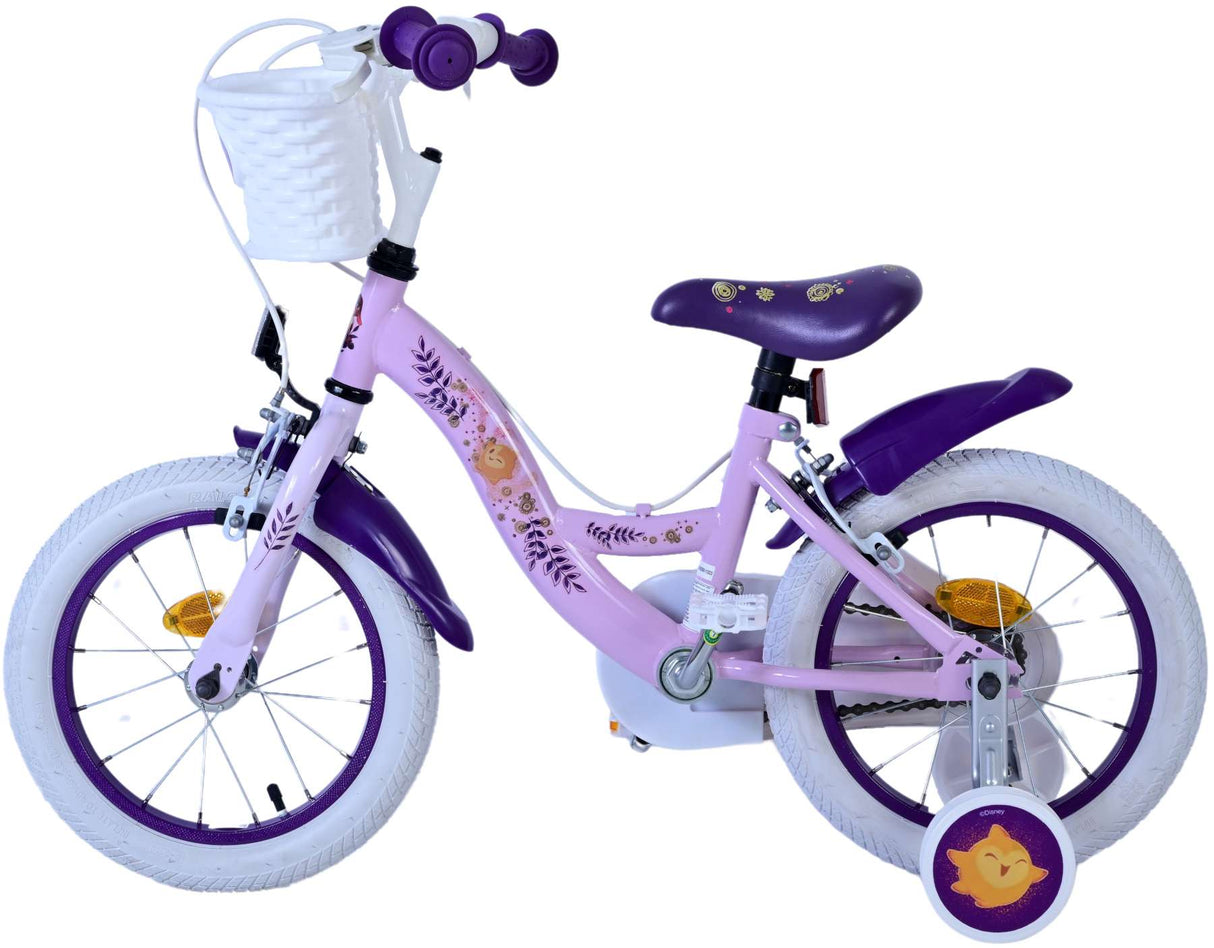 Volare Disney Wish Kinderfahrrad für Mädchen - 14 Zoll - Lila mit zwei Handbremsen