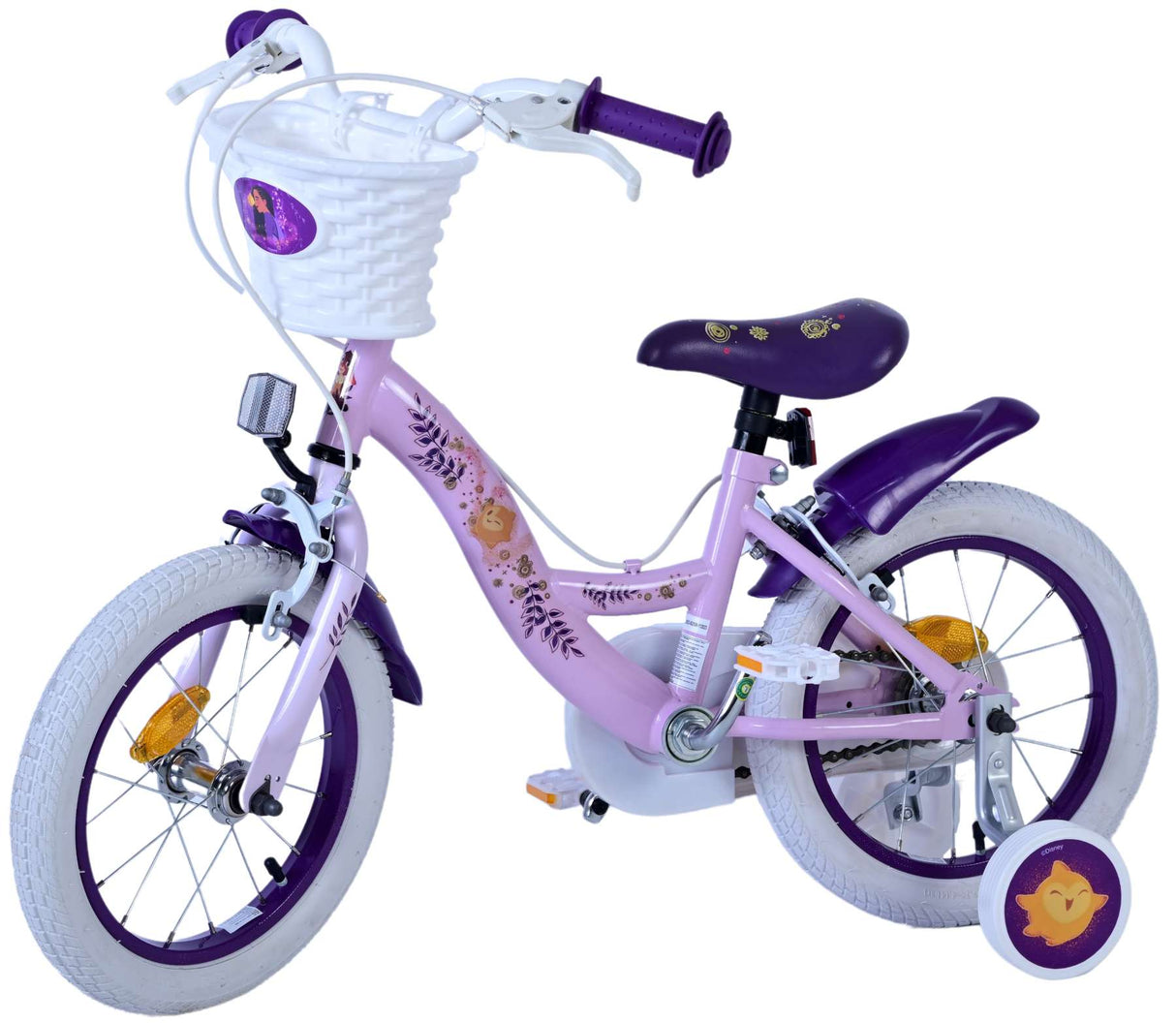 Volare Disney Wish Kinderfahrrad für Mädchen - 14 Zoll - Lila mit zwei Handbremsen