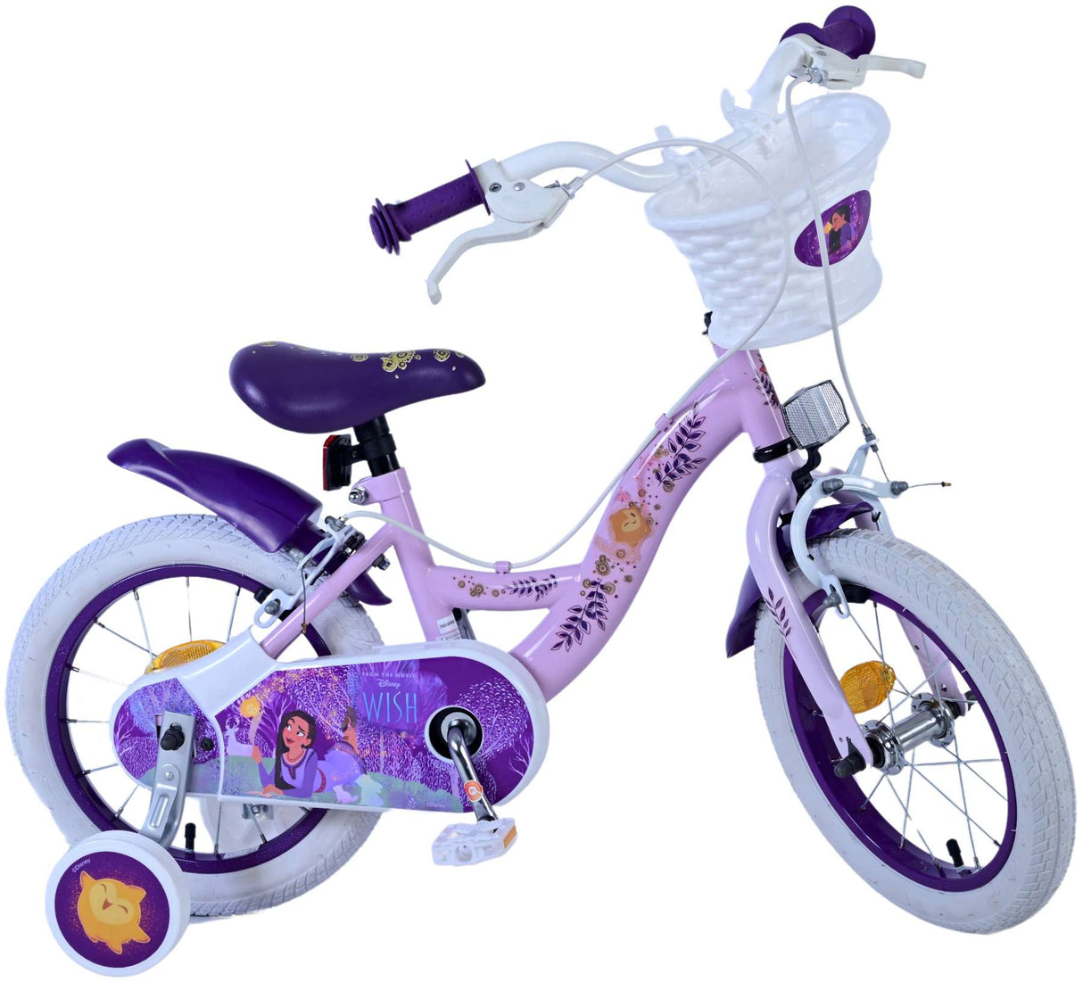 Volare Disney Wish Kinderfahrrad für Mädchen - 14 Zoll - Lila mit zwei Handbremsen