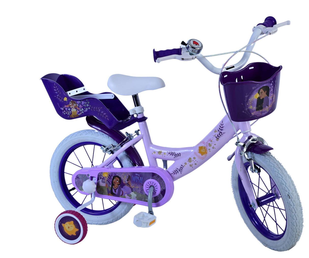 Volare Disney Wish Kinderfahrrad für Mädchen - 14 Zoll - Lila mit zwei Handbremsen