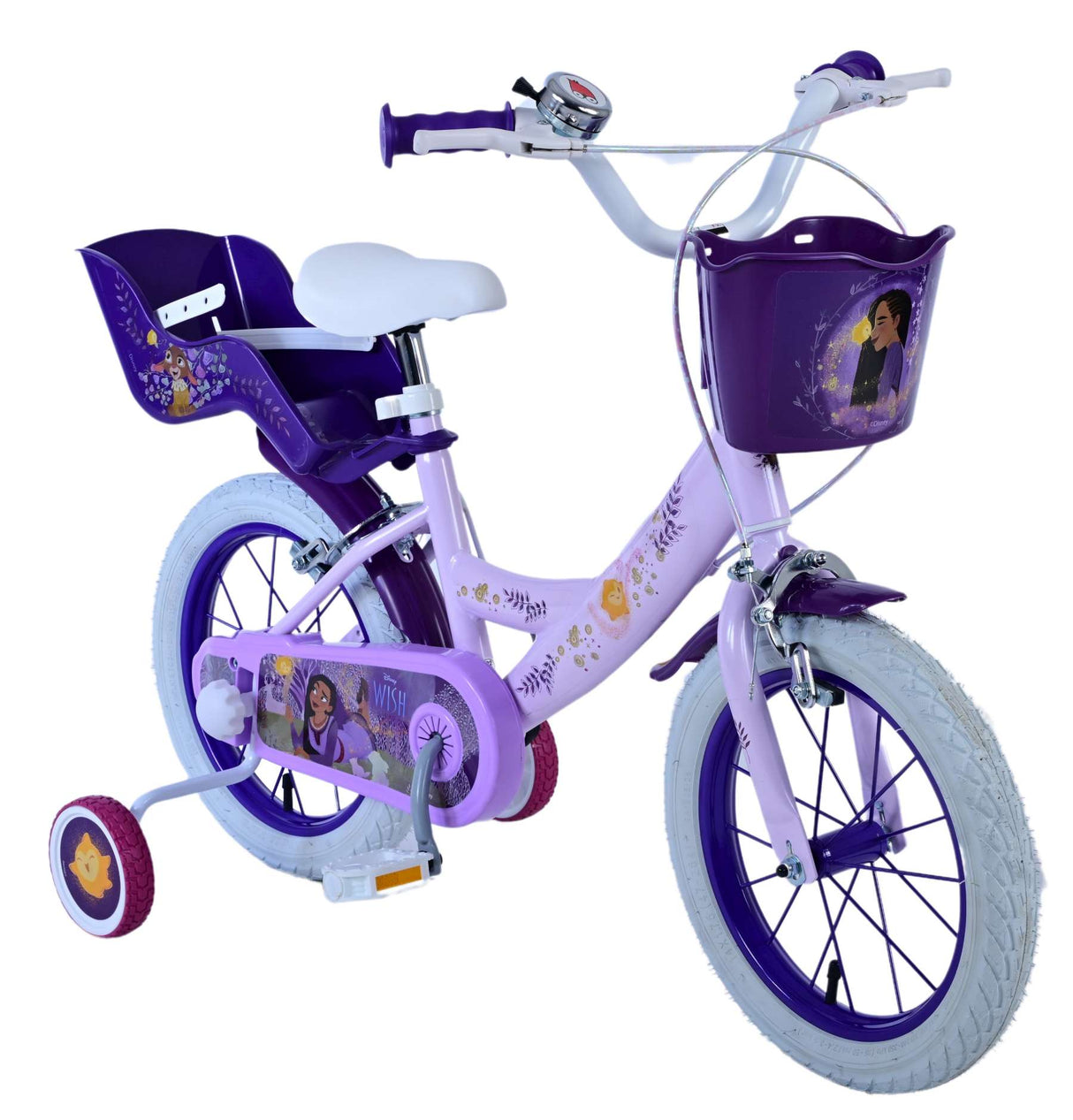 Volare Disney Wish Kinderfahrrad für Mädchen - 14 Zoll - Lila mit zwei Handbremsen